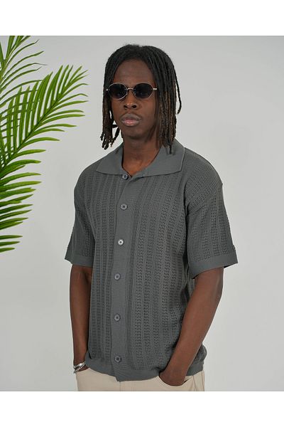 elkumoda Πουκάμισο με ιταλικό γιακά Oversize Πουκάμισο με αναπνεύσιμο διχτυωτό ύφασμα Oversize Φαρδύ πουκάμισο