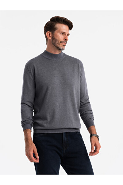 OMBRE Herren Strick-Halbgolf mit Viskose - grau meliert V3 OM-SWTN-0100 XXL