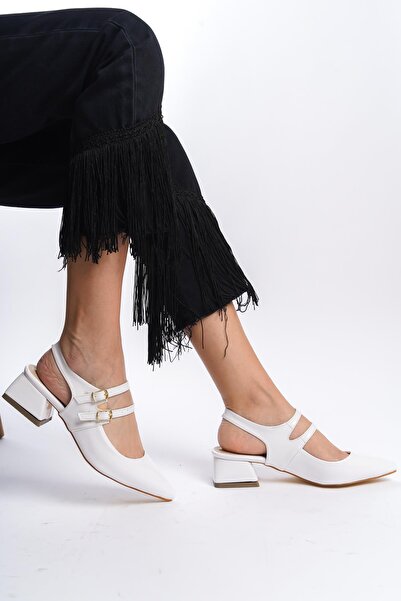 Bak Store Mary Jane White Patent Leather Open Back Pointed Toe Helmet Short Heeled Shoes wedding Wedding Bridal Foot