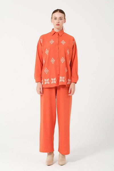 Hatun Atila Orange Embroidered 7670 Model Hera Double Set