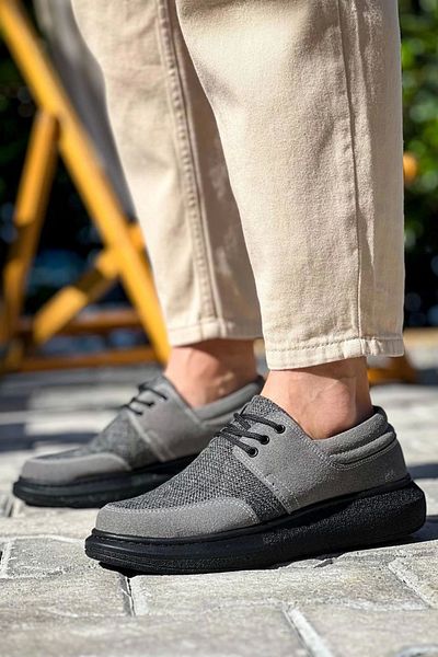 TB Terzi Bey Tb-042 Ανδρικά παπούτσια Casual με κορδόνια γκρι μαύρη σόλα