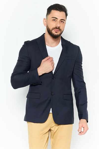 Calvin Klein Men Slim Fit Plaid Semi-formal Blazer, Navy