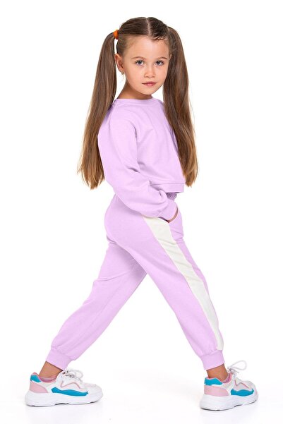 zepkids Fiyonk Aksesuarlı Lila Renk Kız Çocuk Eşofman Takım