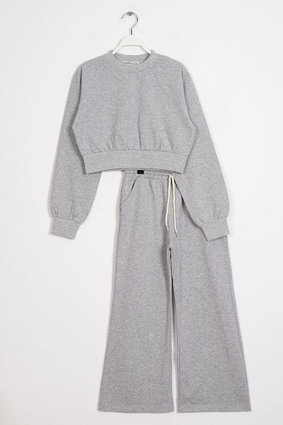 zepkids Wide Leg Gray Melange Color Girl's Tracksuit Set