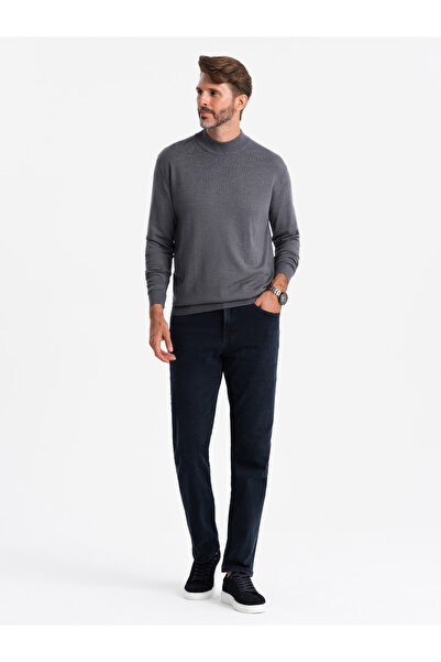 OMBRE Herren Strick-Halbgolf mit Viskose - grau meliert V3 OM-SWTN-0100 XXL