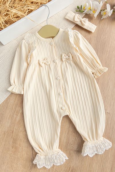 Babymod 100% Cotton Combed Baby Girl Jumpsuit with Laced Bow