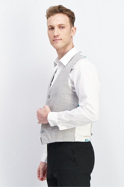 French Connection Men Regular Fit Textured Waistcoat, Grey Combo