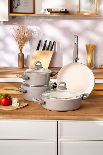 Emsan Beige Crystal 7 Piece Cookware Set