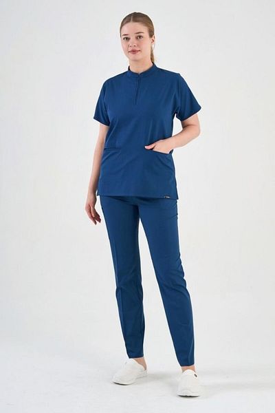 Owlet Medikal Costum chirurgical din Lycra albastru petrol - Detaliat cu fermoar