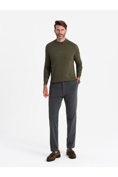 OMBRE Men's knitted half turtleneck with viscose - cream V4 OM-SWTN-0100 XL