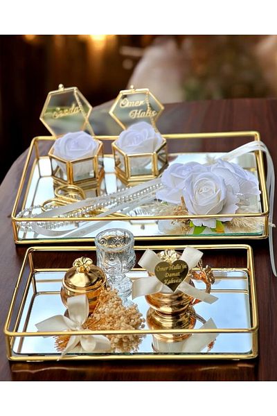 CyzHome Amory Gold Promise Engagement Tray Groom Coffee Tray