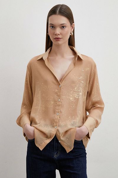Never more Gold Colored Glitter V-Neck Shirt