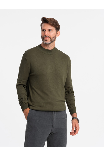 OMBRE Men's knitted half turtleneck with viscose - cream V4 OM-SWTN-0100 XL
