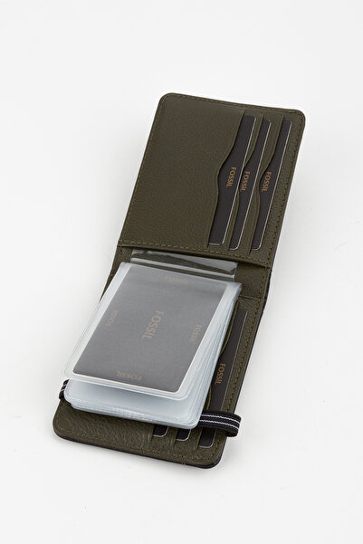 Fossil Kutulu Hakiki Deri Şeffaf Kartlıklı Siyah Lastik Kapamalı El Portföyü Kartlık Cüzdan