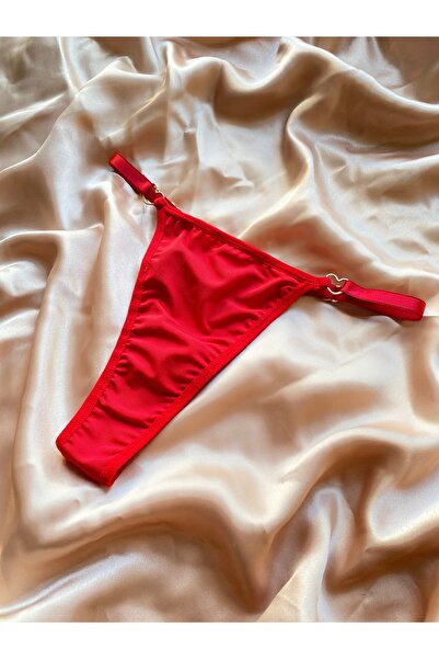 Maly Love Kadın Kırmızı Kalp Detaylı Ayarlanır Bel Tanga String