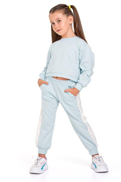 zepkids Mint Color Girl's Tracksuit Set with Bow Accessory