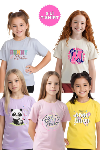 FYK COLLECTİON 5-dijelna majica za devojčice s printom Mood-Anne Panda-Power-...