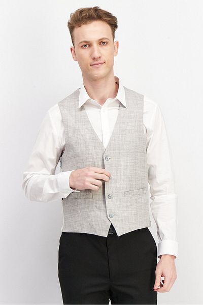 French Connection Men Regular Fit Textured Waistcoat, Grey Combo