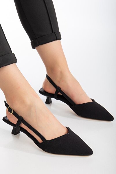 Bak Store Black Matte Pointed Toe Buckle 3 cm Heeled Shoes