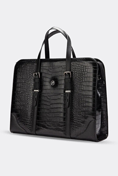 MORCA Servietă pentru femei Geantă pentru laptop Crocodil negru