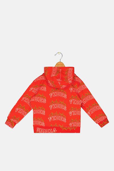 Originals by Brooklyn Cloth Toddlers Boy Long Sleeve Allover Print Hooded Sweatshirt, Red Combo