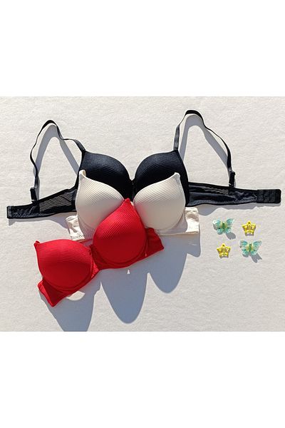 siyalife 3 Πακέτο Οικονομικό Σουτιέν με ραβδώσεις Push Up με επένδυση