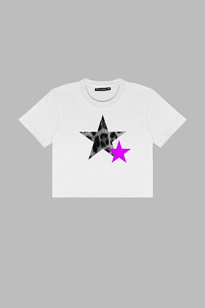 Sekizbiraltı Y2k Leopard Starz "V2" εμπριμέ λευκό μπλουζάκι
