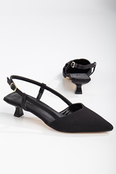 Bak Store Black Matte Pointed Toe Buckle 3 cm Heeled Shoes
