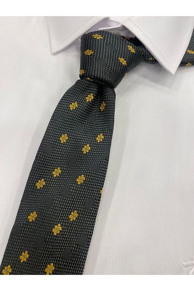 Sarar Woven Fabric Patterned Gray Yellow Tie