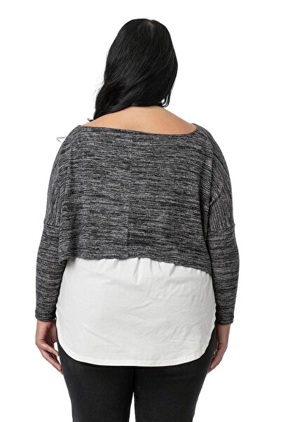 DISENTIS MODEST Plus Size Button Detailed White Shirt Skirt with Elastic Waist