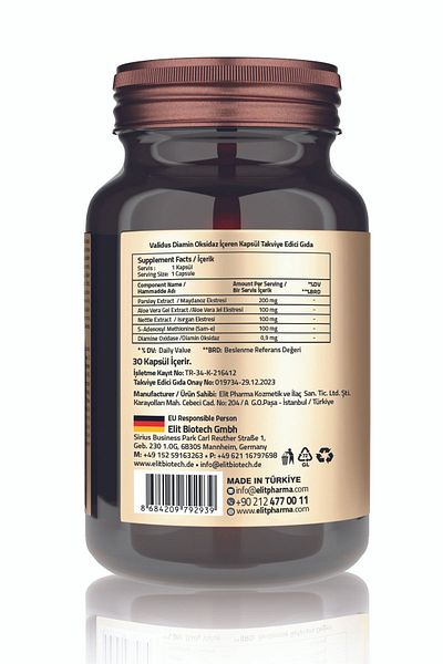 Validus Diamine Oxidase 0.9 Mg + Parsley 200 Mg + Aloe Vera Gel 100 Mg + Nettle 100 Mg 30 Capsules