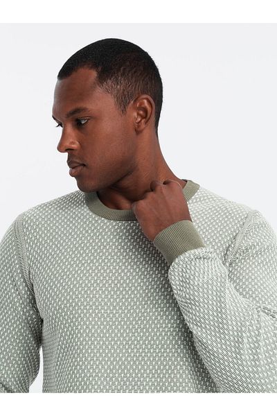 OMBRE Gestrickter Herrenpullover RELAXED FIT mit Muster - oliv V2 OM-SWSW-0111 XXL