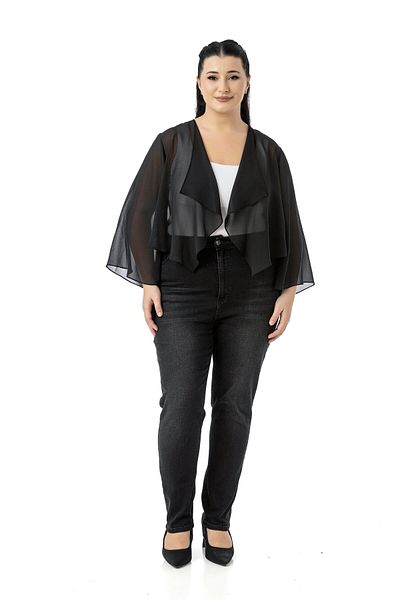 DISENTIS MODEST Plus Size Handle Slit Detail Chiffon Black Bolero