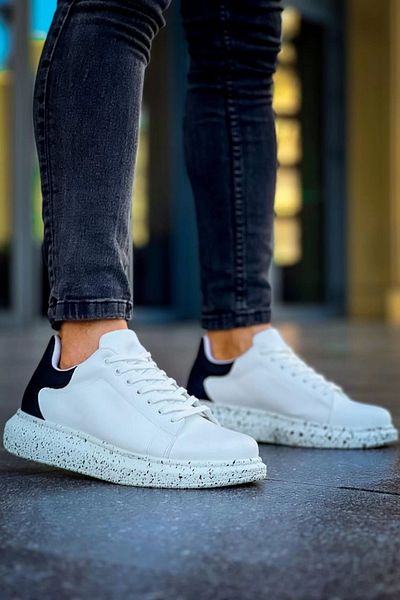 TB Terzi Bey Tb-X500 Tailor Bey White Black High Sole Lace-Up Casual Men's Shoes