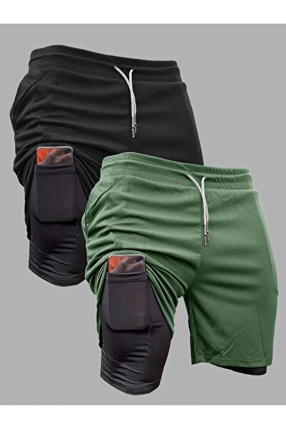 pandy Men's Quick Dry Athletic Shorts 2 Pcs - Double Layer Breathable and Stretchy Basketball Fitness Shorts