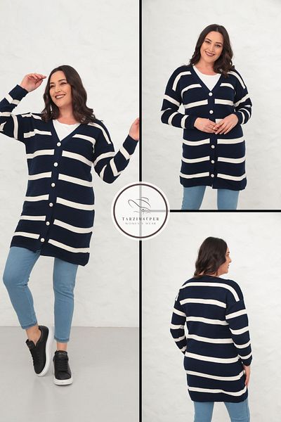 tarzımsüper Plus Size New Season Front Button Long Standard Size Long Sleeve Buttock Covering 4 Season Cardigan