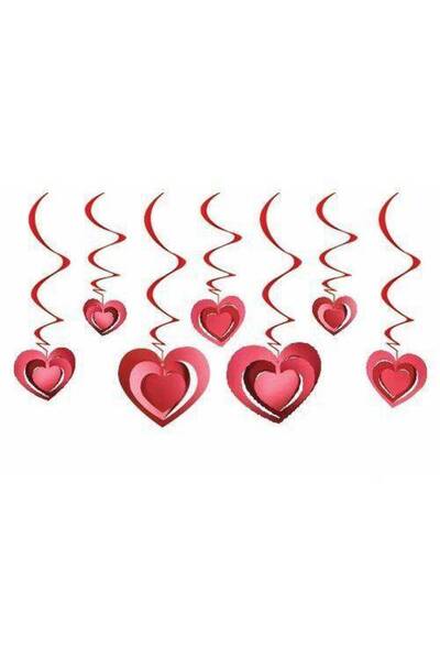Parti Dükkanım زخرفة سقف معلقة على شكل قلب ثلاثي الأبعاد باللون الأحمر 10 قطع