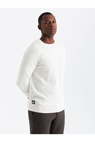 OMBRE Pulover bărbătesc raglan cu mâneci striate - alb V1 OM-SWSW-0144 XXL