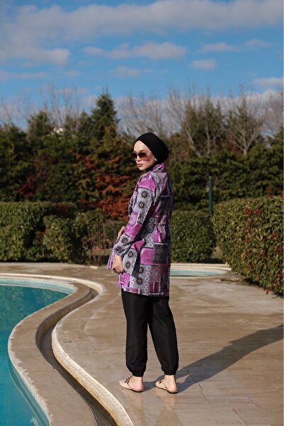 Vivezza Αυθεντικό μοτίβο Hijab μαγιό με ελαστικό φερμουάρ μέσης με κόκκαλο και τσάντα δώρο