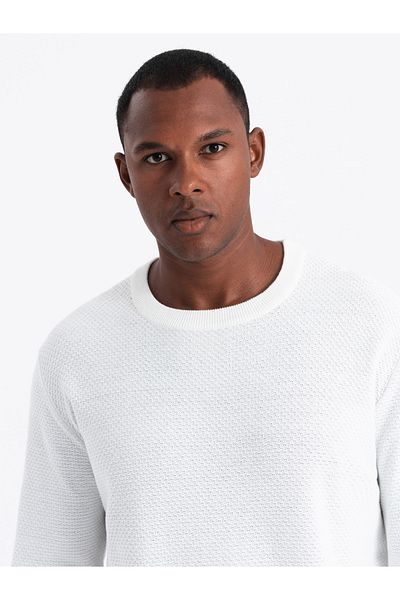 OMBRE Herren Strickpullover RELAXED FIT in Rautenwebung - gebrochenes Weiß V1 OM-SWSW-0110 L