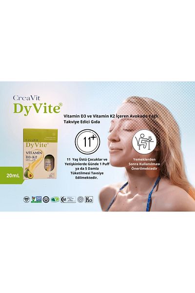 Creavit Vitamin Dyvite ®   Vitamin D3K2, Avocado Oily, Lemon Flavored Food Supplement 3 Pieces
