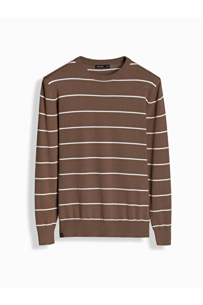 OMBRE Lässiger Herrenpullover mit Querstreifen - braun V3 OM-SWSW-0143 XL