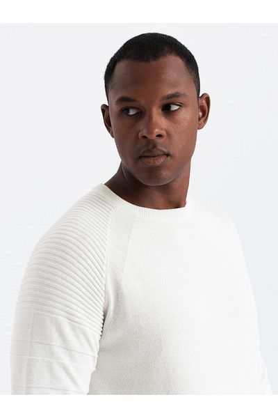 OMBRE Herren Raglanpullover mit Rippenärmeln - weiß V1 OM-SWSW-0144 S