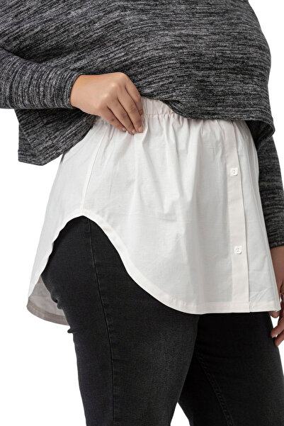 DISENTIS MODEST Plus Size Button Detailed White Shirt Skirt with Elastic Waist