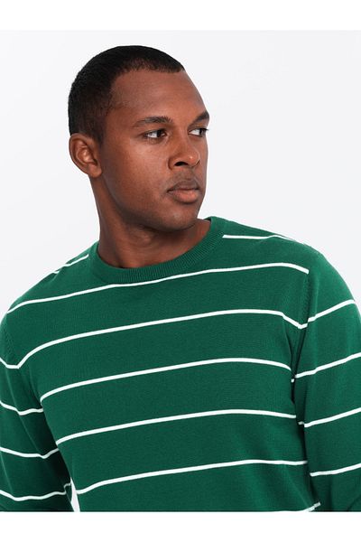 OMBRE Ανδρικό casual πουλόβερ με οριζόντιες ρίγες - πράσινο V4 OM-SWSW-0143 XL