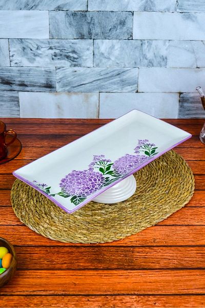 AVANTAGE HOME Ortensia - Ceramic Footed Baton Serving Presentation Plate - Multicolored 34 cm