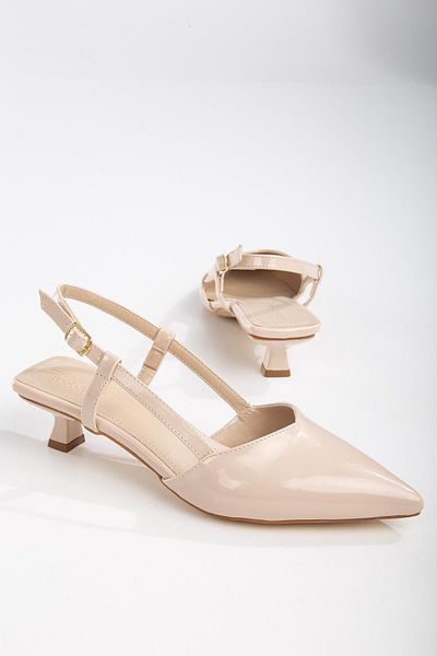 Bak Store Piele lacuita bej Catarama cu varf ascutit Pantofi cu toc de 3 cm