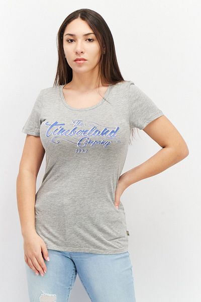 Timberland Women Round Neck Short Sleeves Brand Logo T-shirt, Grey