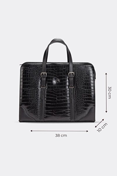 MORCA Servietă pentru femei Geantă pentru laptop Crocodil negru