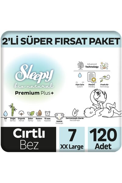 Sleepy Bio Natural Premium Plus 2'li Süper Fırsat Paketi Bebek Bezi 7 Numara ...